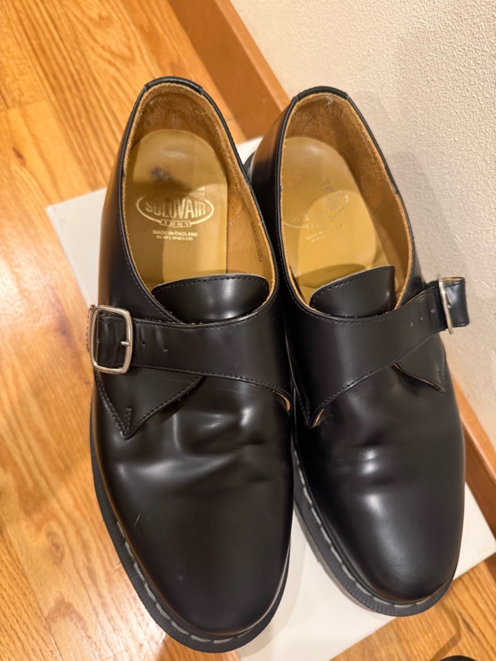 Solovair Black Hi-Shine Single Buckle Monk Shoes UK 7.5 - Picture 2 of 7